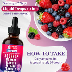 Vyxion soursop gotas en primer plano destacando textura líquida concentrada