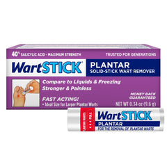 WartStick Plantar frente del empaque mostrando tamaño y marca para identificación rápida
