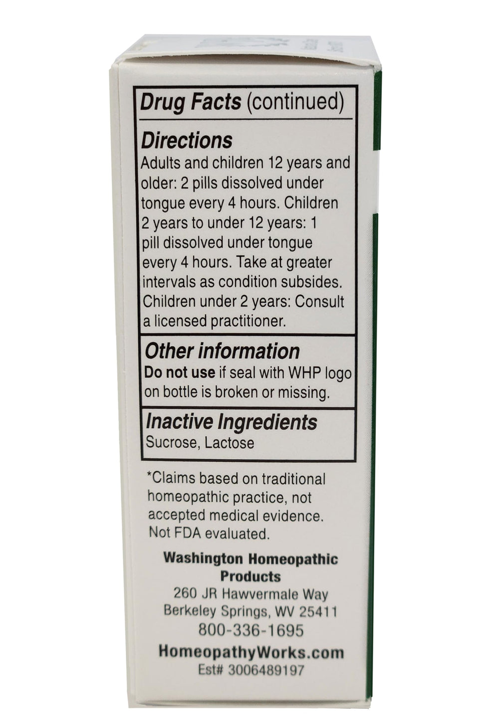 Washington Homeopathic frasco junto a una regla para comparar tamaño y cantidad