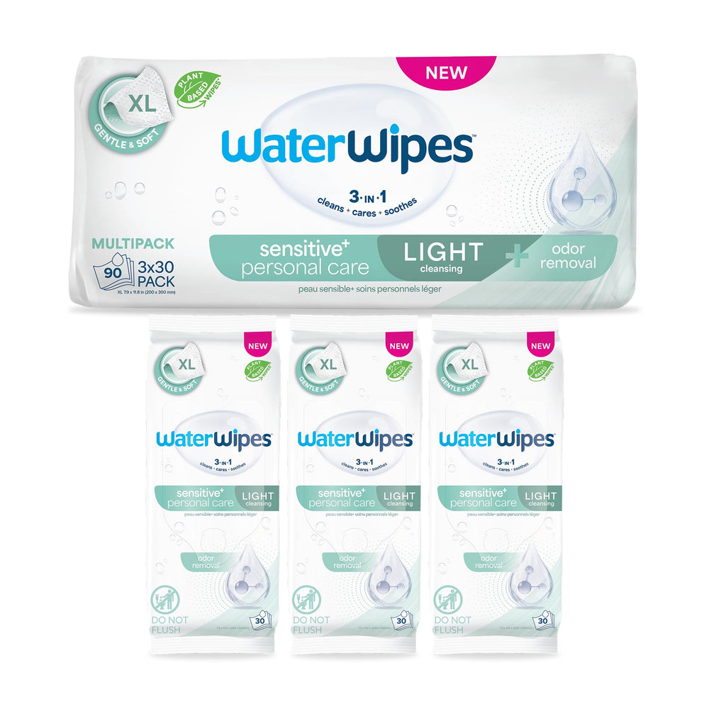 WaterWipes paquete frontal mostrando 90 toallitas, práctico para cuidado diario