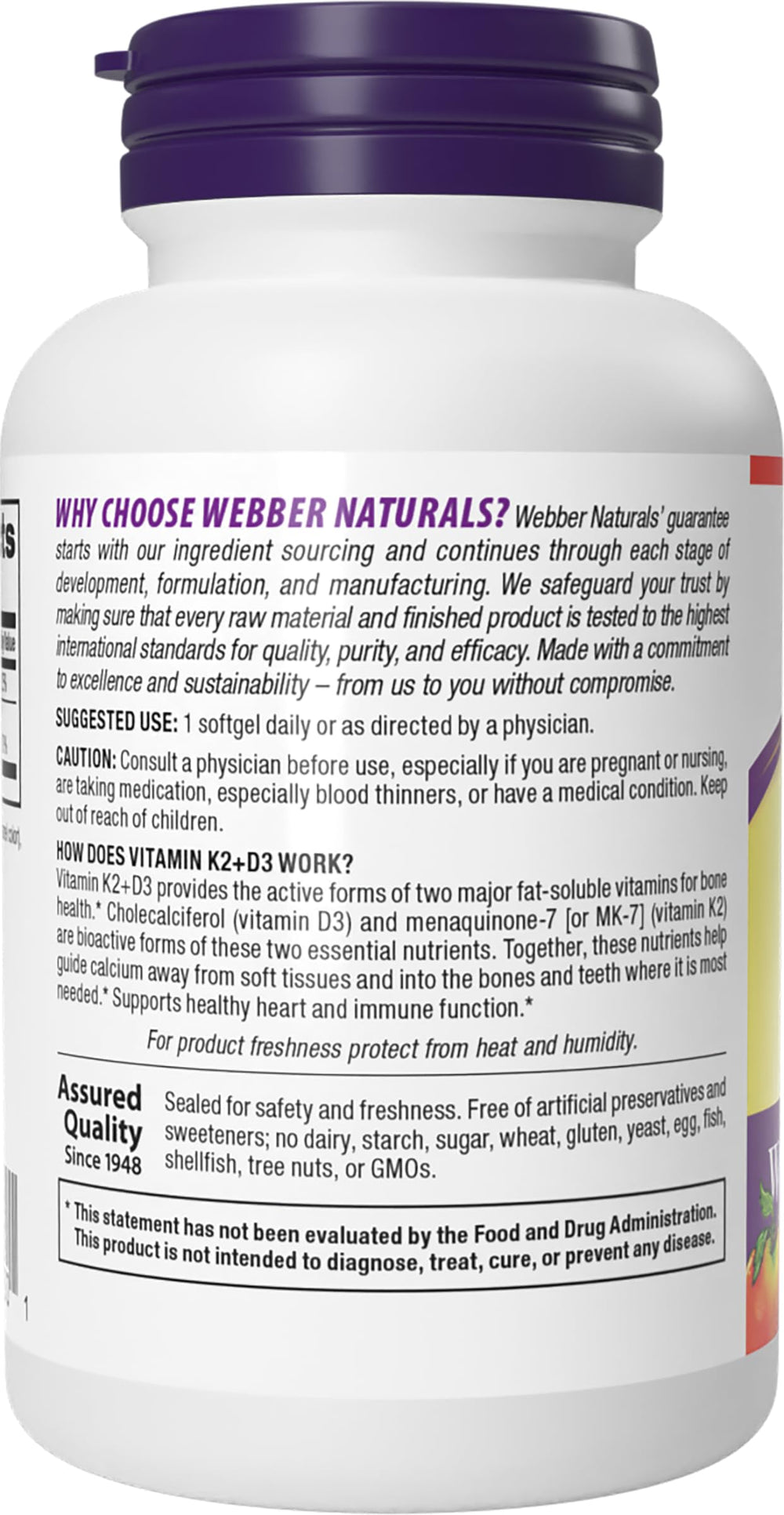 Webber Naturals frasco abierto con cápsulas, muestra cantidad por envase