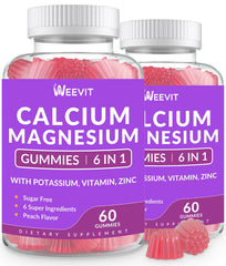 WEEVIT envase frontal de Calcium Gummies mostrando fórmula y beneficio práctico
