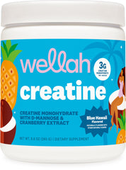 Envase Wellah Creatine Blue Hawaii mostrando etiqueta y 50 servicios, claridad de producto