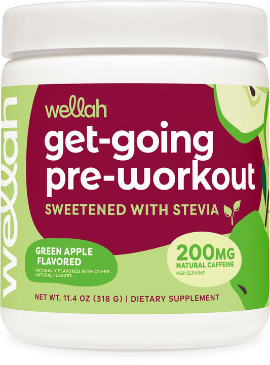 Wellah Get-Going, botella vertiendo: energía sostenida para entrenamientos.