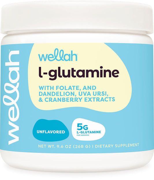 Wellah L-Glutamine unflavored bottle showcasing purity for daily use.