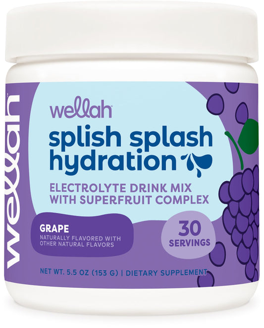 Wellah Splish Splash grape powder is poured for a refreshing hydration moment during workouts.