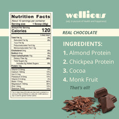 wellious textura del polvo chocolate fino, beneficio mezcla sin grumos