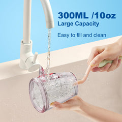 WellLeo depósito 300 ml desmontable visible, evita recargas frecuentes