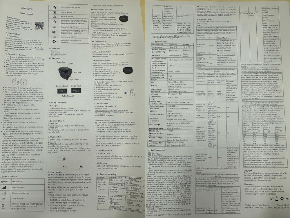Wellue O2Ring-S informe PDF/CSV en pantalla para exportar datos y compartir