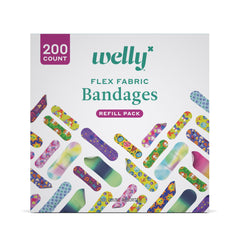 Welly vista frontal del pack de 200 apósitos con diseños variados y fácil identificación