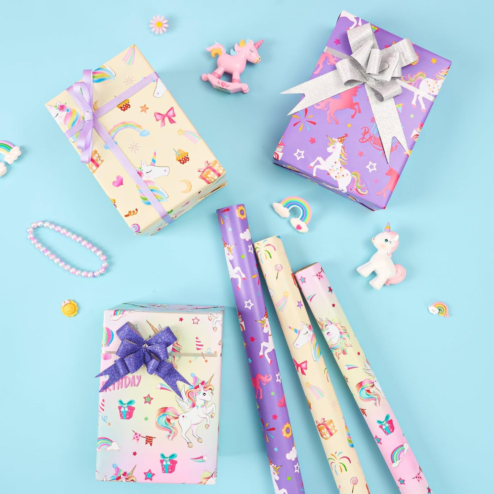 WERNNSAI caja envuelta con papel unicornio que resalta aspecto festivo