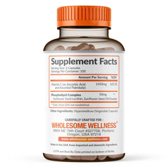 Wholesome Wellness etiqueta en detalle con información de dosis