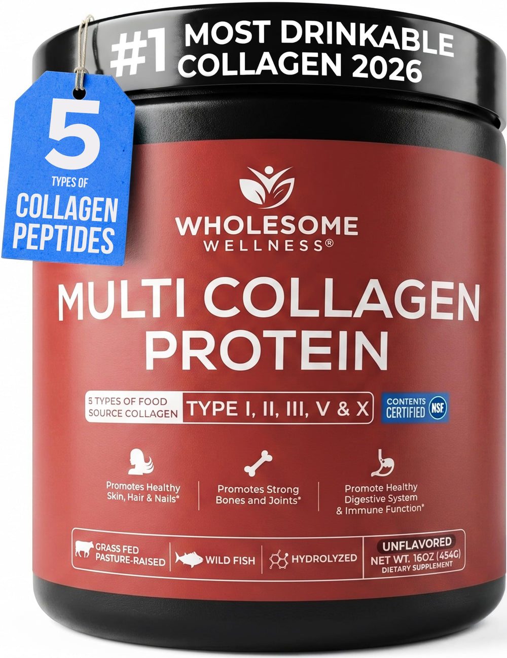 Wholesome Wellness envase frontal mostrando etiqueta y beneficios visibles