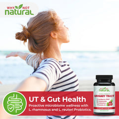 Why Not Natural cápsulas junto a arándanos y probióticos ilustrando ingredientes