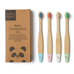 Wild & Stone pack delantero mostrando 4 cepillos multicolor y embalaje kraft, promote sostenibilidad