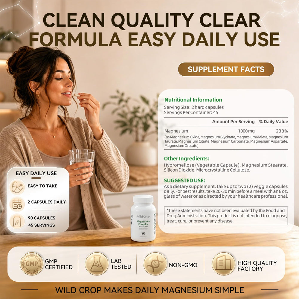 Wild Crop 90 cápsulas en frasco abierto, suministro para varios meses