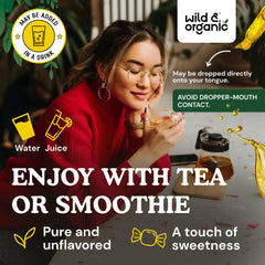 Presentación Wild & Organic para 28 días, 60 ml y dosis diaria recomendada.