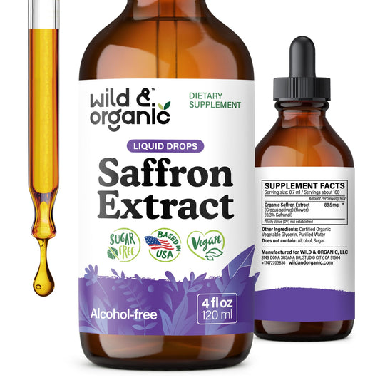 Wild & Organic frasco frontal mostrando la etiqueta clara y beneficios