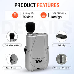 Williams Sound Pocketalker con auriculares HED021 para escucha estéreo más clara