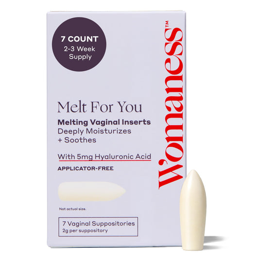 Womaness empaque frontal mostrando caja compacta y discreta con beneficios