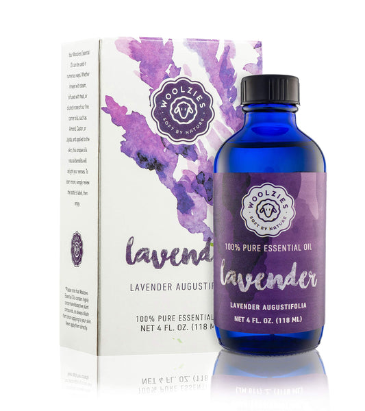 Woolzies envase frontal de lavanda mostrando etiqueta y volumen, fragancia natural