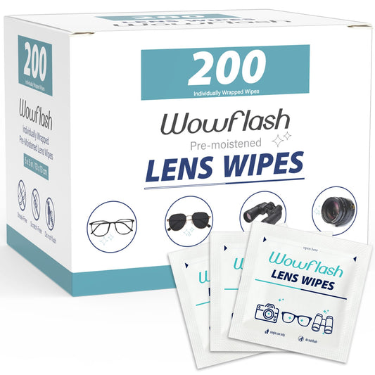 Wowflash envase frontal mostrando 200 toallitas, práctico y económico