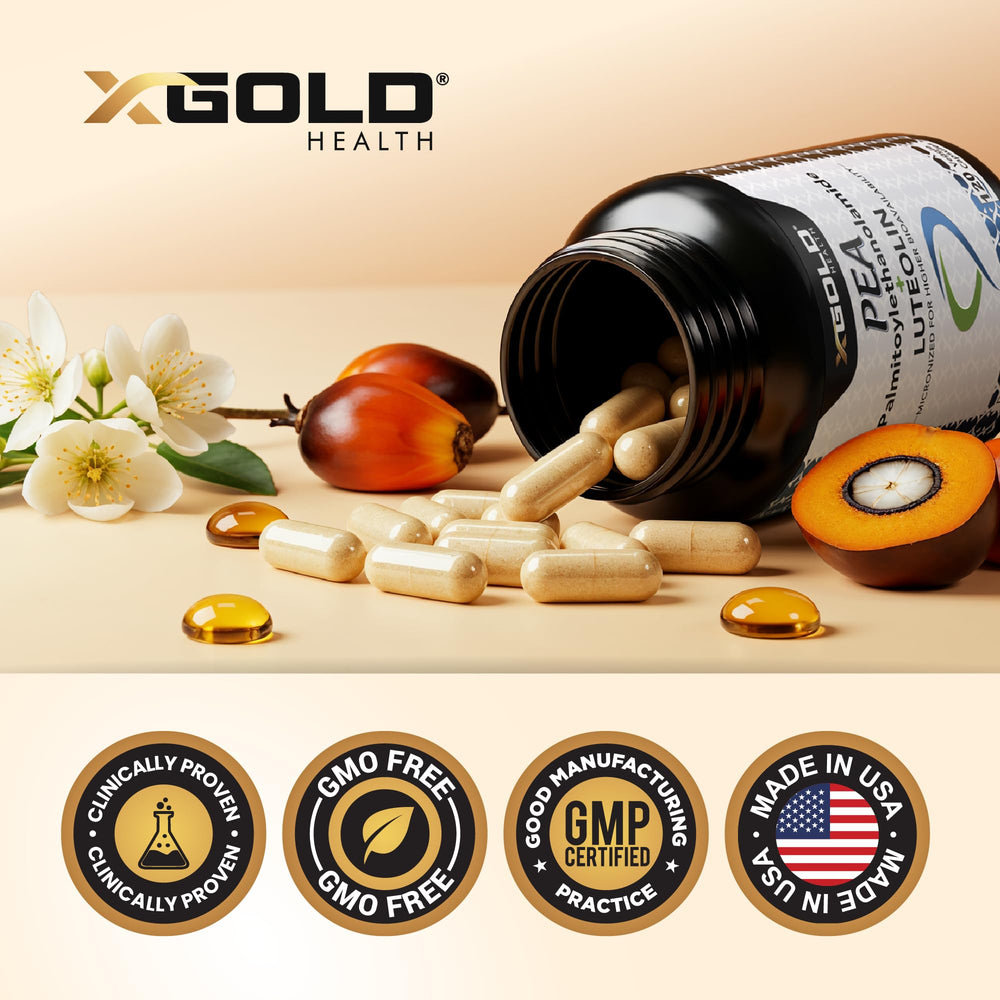 X Gold Health caja abierta con blister y frasco, embalaje listo para uso diario