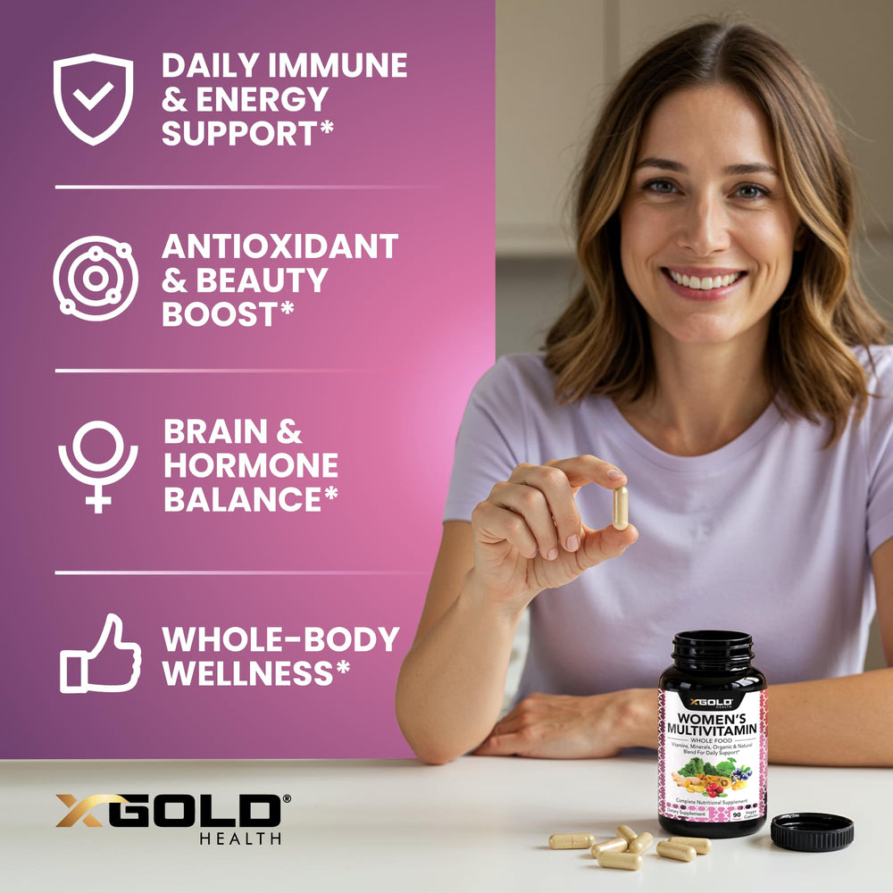X Gold Health cápsula en mano para comparar tamaño y dosificación