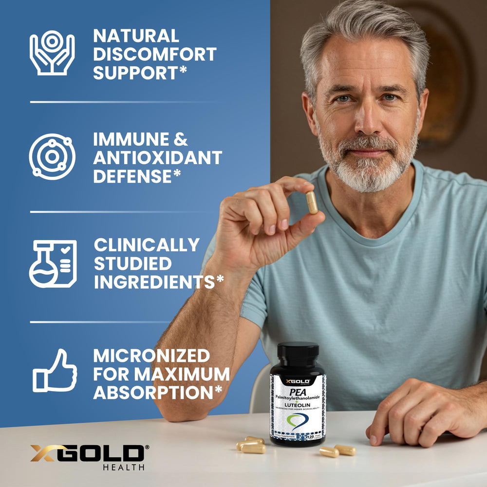 X Gold Health cápsulas en la mano para comparar tamaño y dosificación práctica