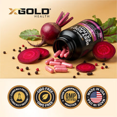 X Gold Health comparación de tamaño de cápsula indicando dosificación