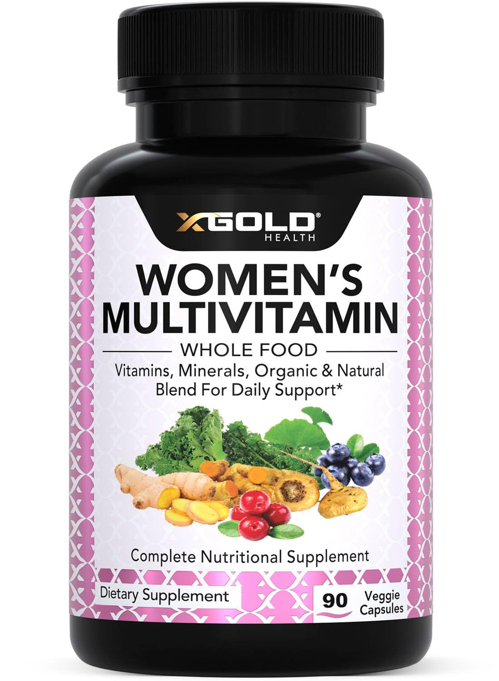 X Gold Health envase frontal mostrando 90 cápsulas y beneficios