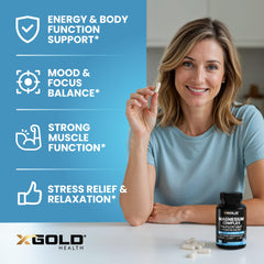 Etiqueta de X Gold Health con lista de ingredientes y certificaciones visibles para transparencia
