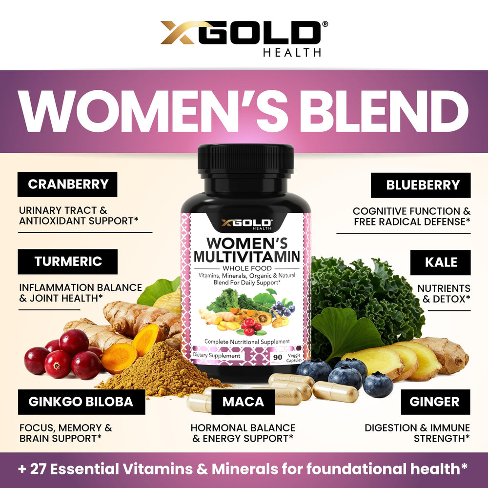 X Gold Health ingredientes orgánicos como kale y arándano antioxidantes