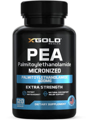 X Gold Health: envase frontal del suplemento PEA, claridad y pureza