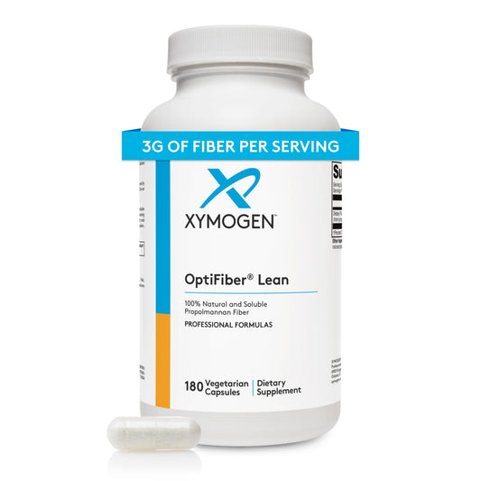 XYMOGEN OptiFiber Lean: botella de cápsulas para salud digestiva y saciedad.