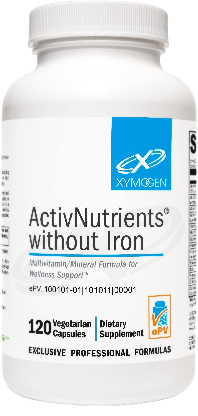 XYMOGEN ActivNutrients sin hierro en cápsulas para bienestar diario.