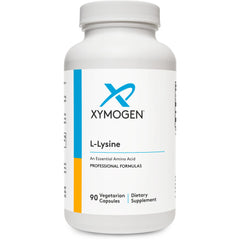 Botella XYMOGEN Lisina 1000 mg con cápsulas para uso diario.