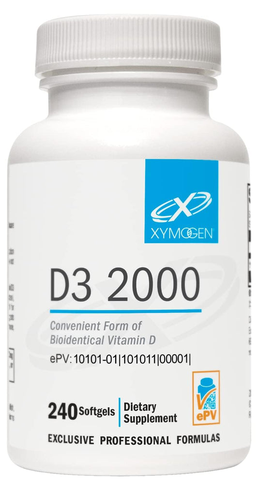 Botella de XYMOGEN D3 2000 para ingesta diaria cómoda.