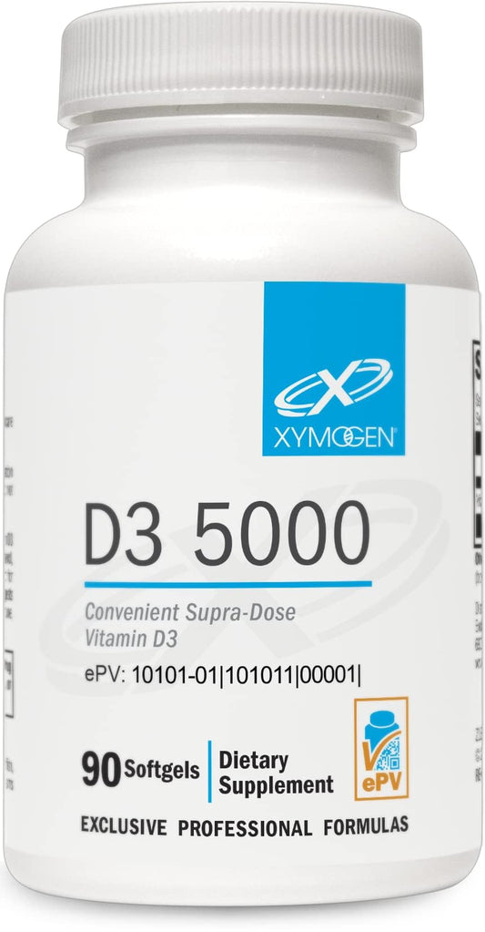 XYMOGEN D3 5000: botella con cápsulas blandas para suplementación diaria