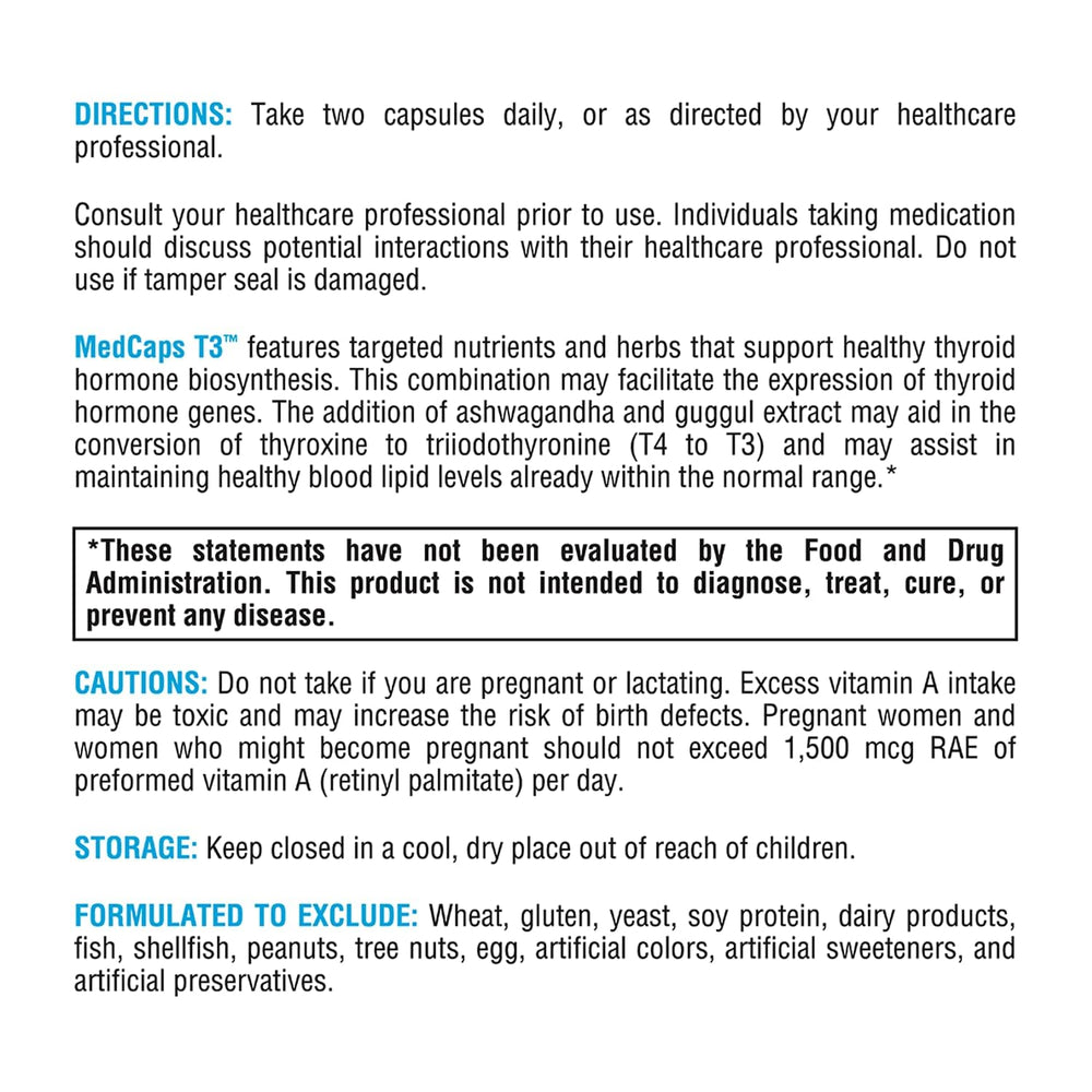 XYMOGEN MedCaps T3, etiqueta clara con ingredientes clave