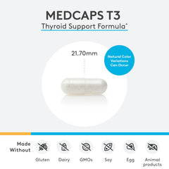 XYMOGEN MedCaps T3, etiqueta de ingredientes con yodo y vitaminas