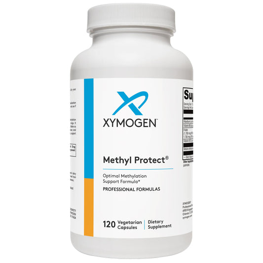 XYMOGEN Methyl Protect bottle with capsules, highlighting methylation support.
