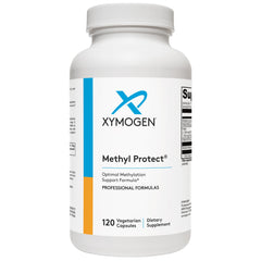 XYMOGEN Methyl Protect bottle with capsules, highlighting methylation support.