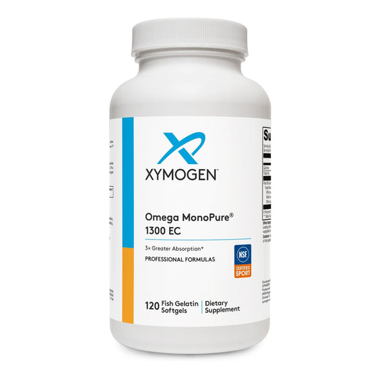 XYMOGEN envase frontal de Omega MonoPure 1300 EC con diseño profesional y claridad