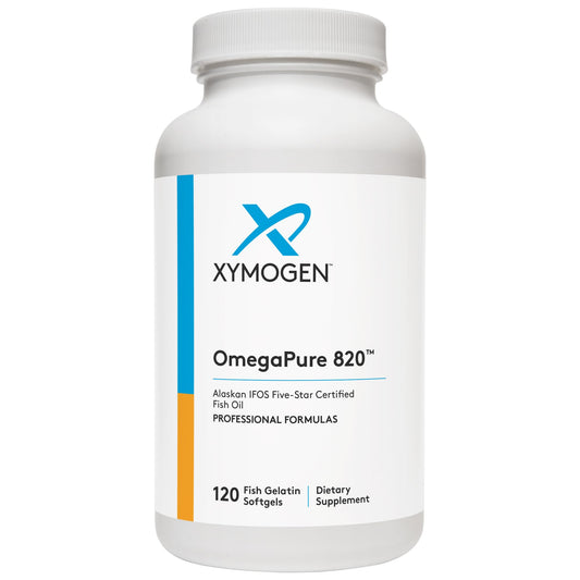 XYMOGEN OmegaPure 820 bottle label with IFOS purity certification