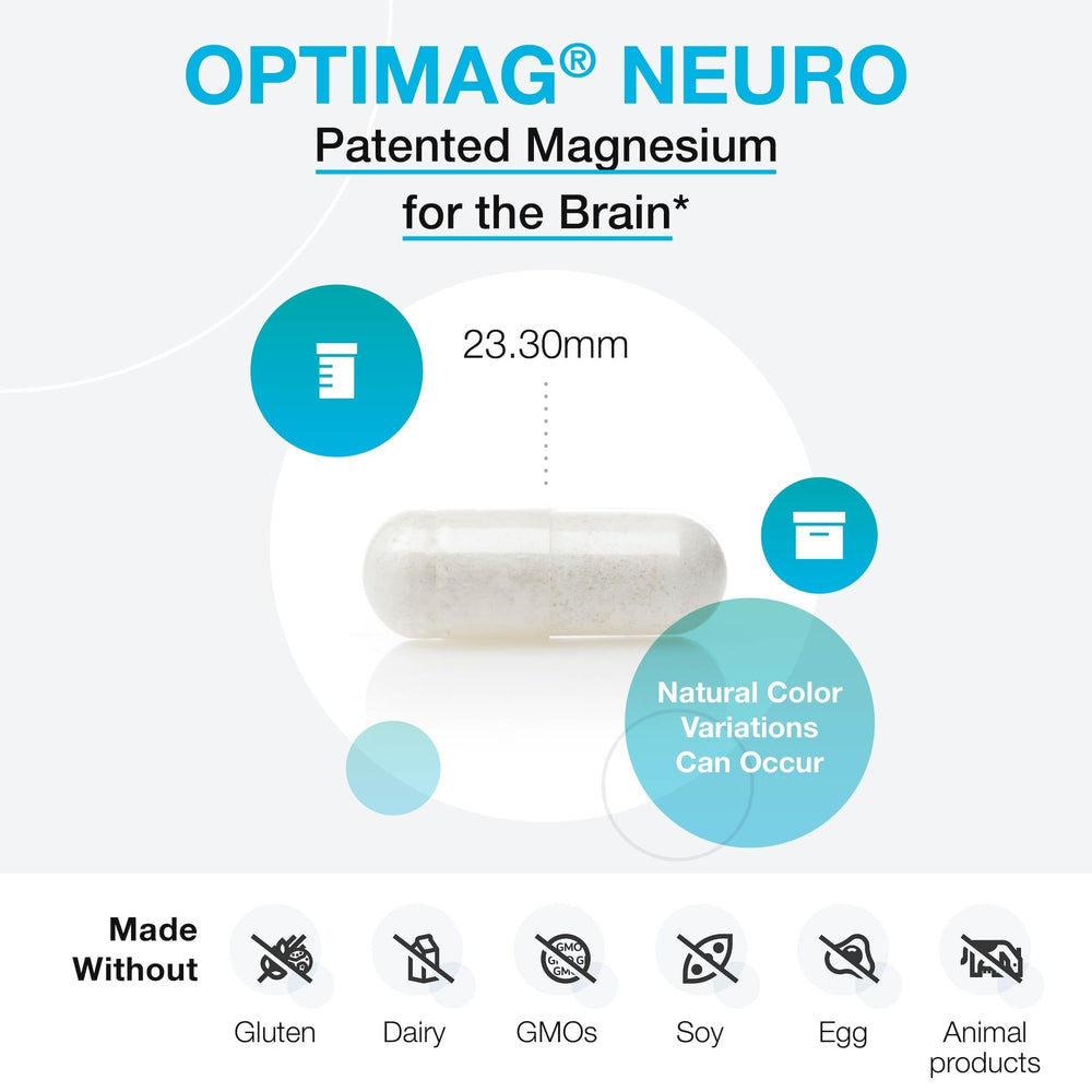 XYMOGEN cápsulas OptiMag Neuro en mano para comparar tamaño y dosificación