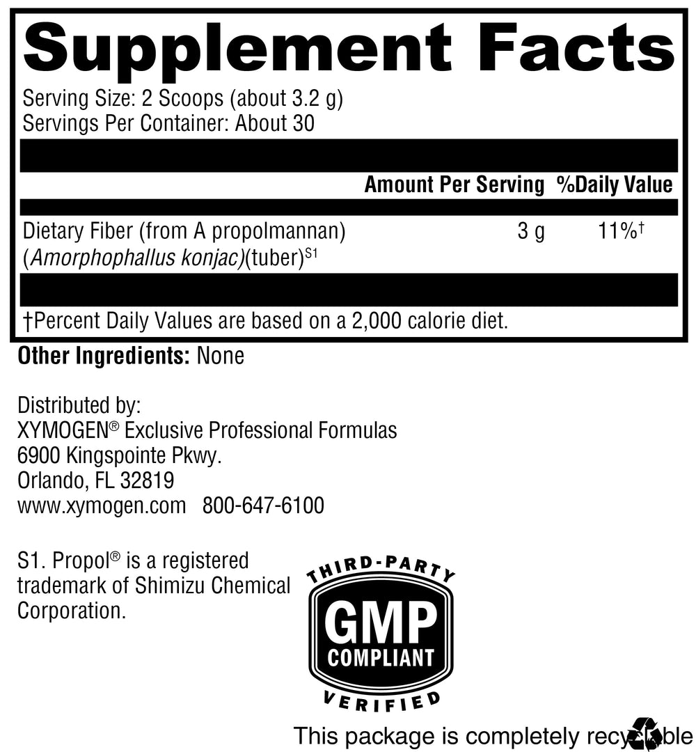 XYMOGEN OptiFiber Lean etiqueta sin alérgenos, apto para dietas controladas