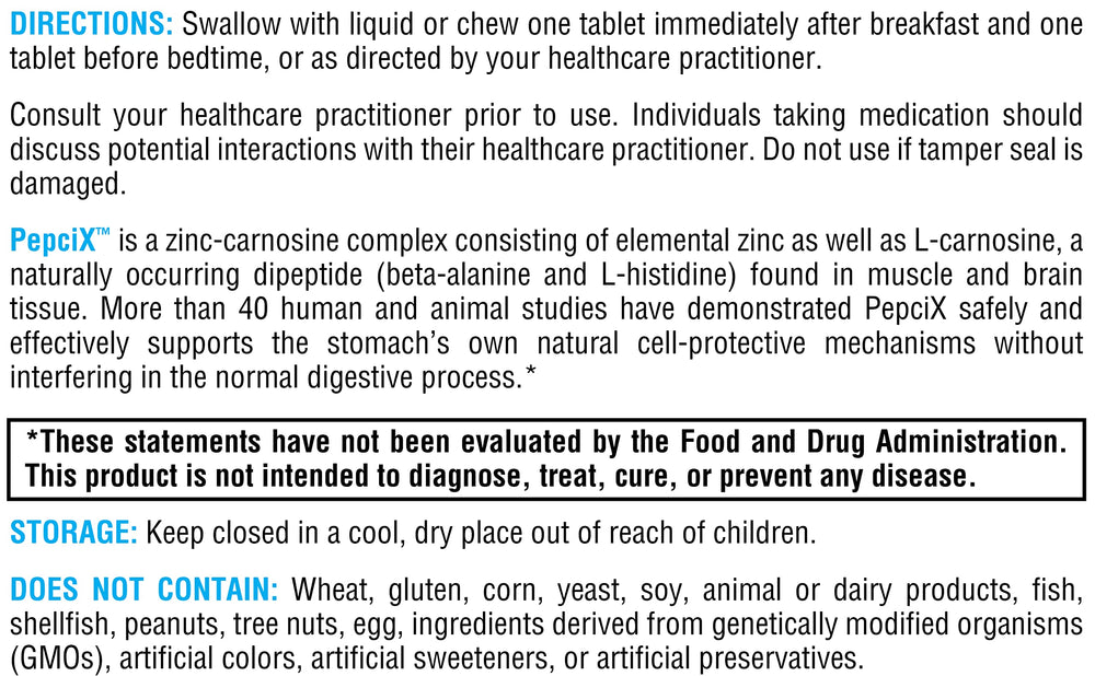 PepciX: ingredientes clave como zinc L carnosina para mucosa gástrica
