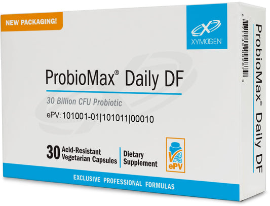 ProbioMax Daily de XYMOGEN, cápsula vegetariana para apoyo diario de la digestión.