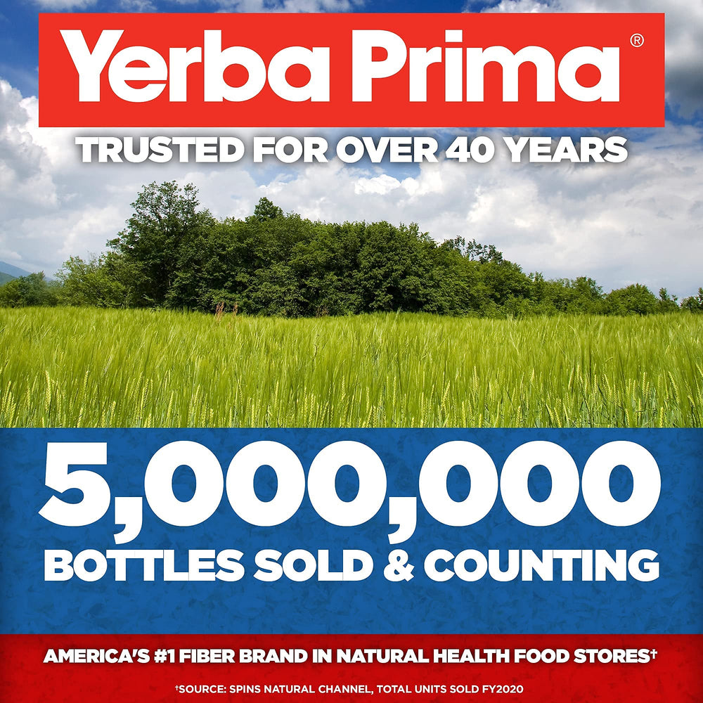 Manos vertiendo psyllium Yerba Prima subrayando dosificación práctica